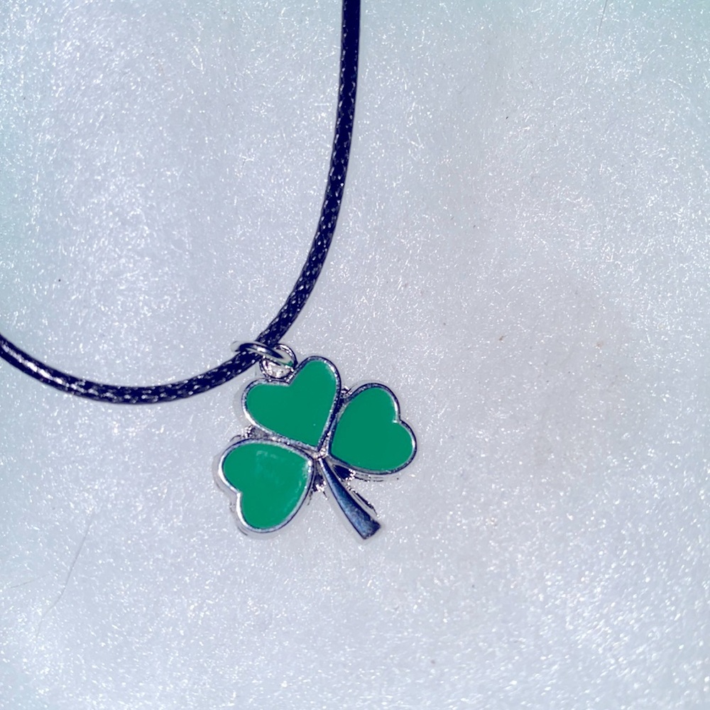 Shamrock ☘️ Lucky Irish Black Cord 16-18” Necklace